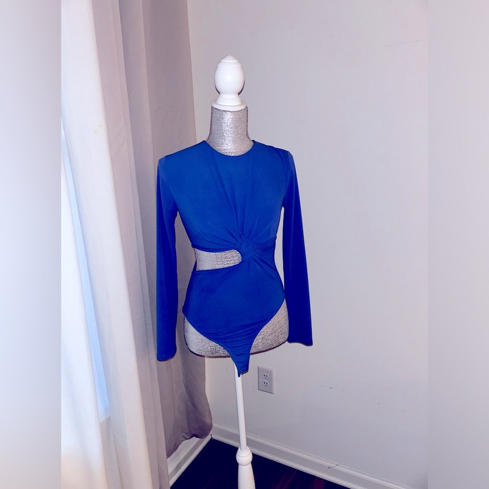 Royal blue Zara bodysuit with cut out detail